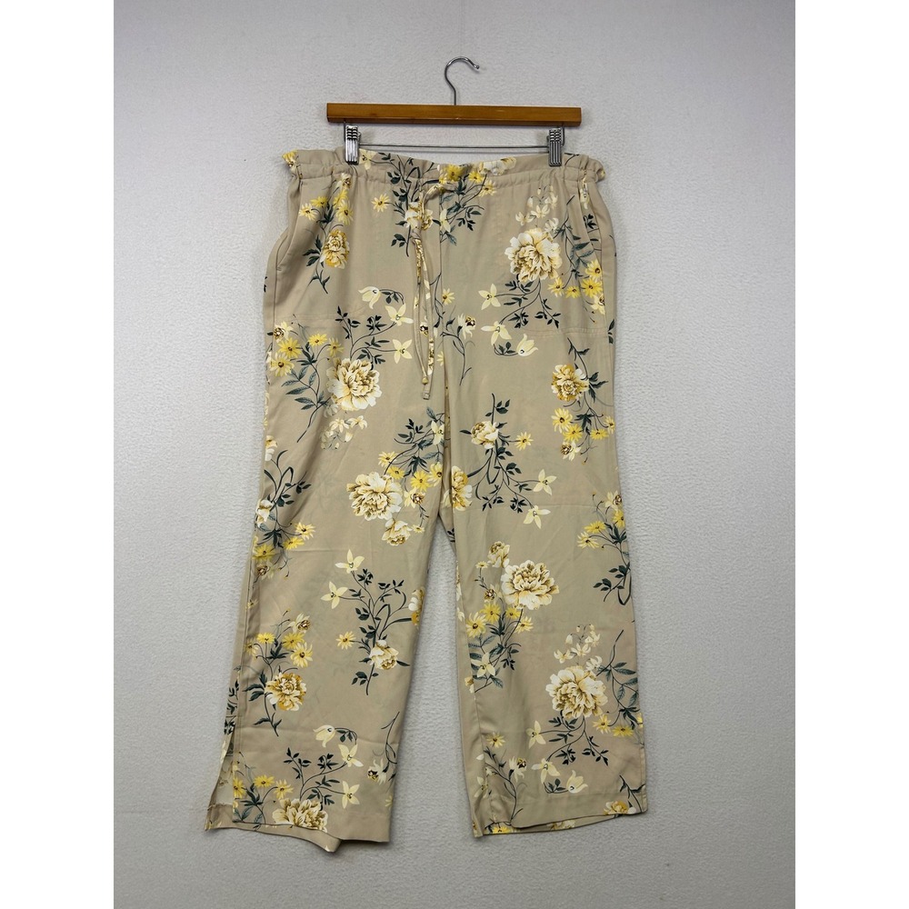 Jules & Leopold Floral Wide Leg Crop Pants Womens M Tan New Pull On Cottsgecore